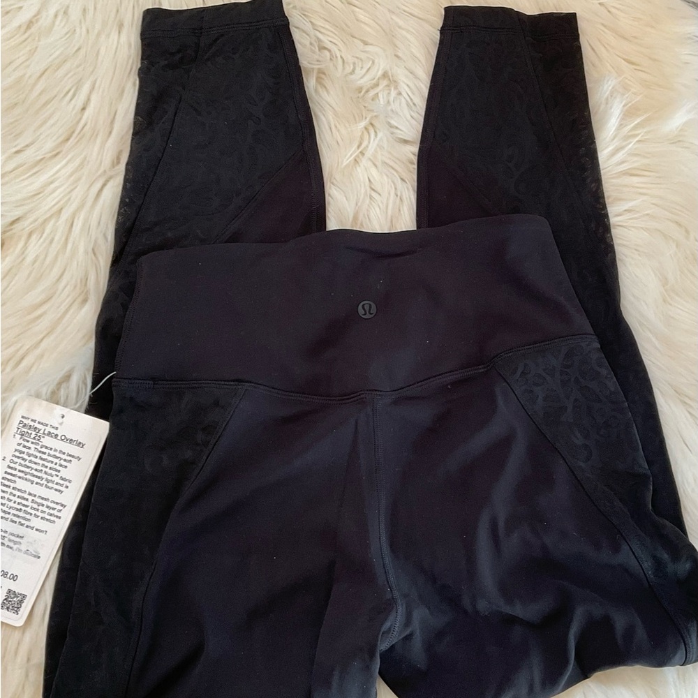 Lululemon Paisley Lace Overlay Tights  / Leggings - NWT - Size 6 - Black - Picture 9 of 9